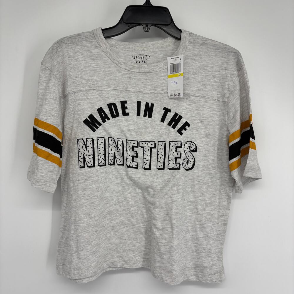 Mighty Fine Top Tee Juniors Made in the Nineties Graphic Varsity Womens Gray M - Picture 3 of 5